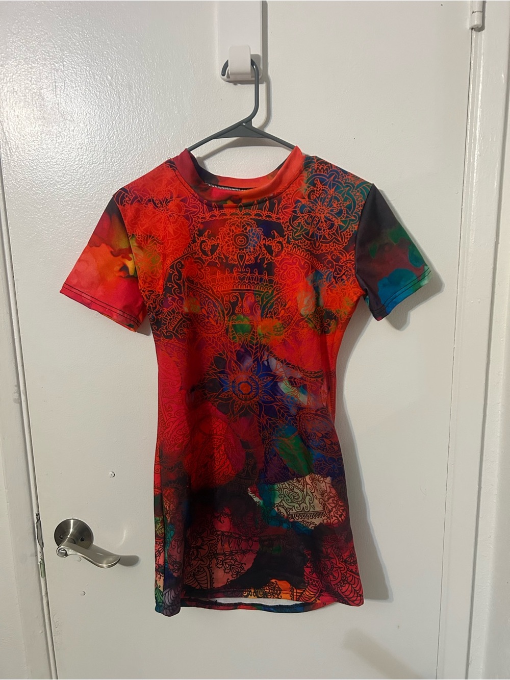 Vibrant Red Multicolor Floral Print Short T-Shirt Dress